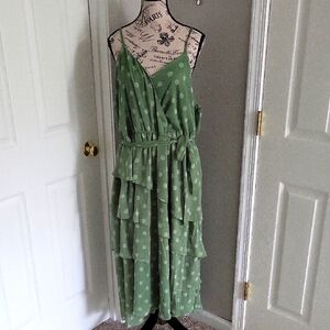 Green Polka Dot Tiered Women's Dress